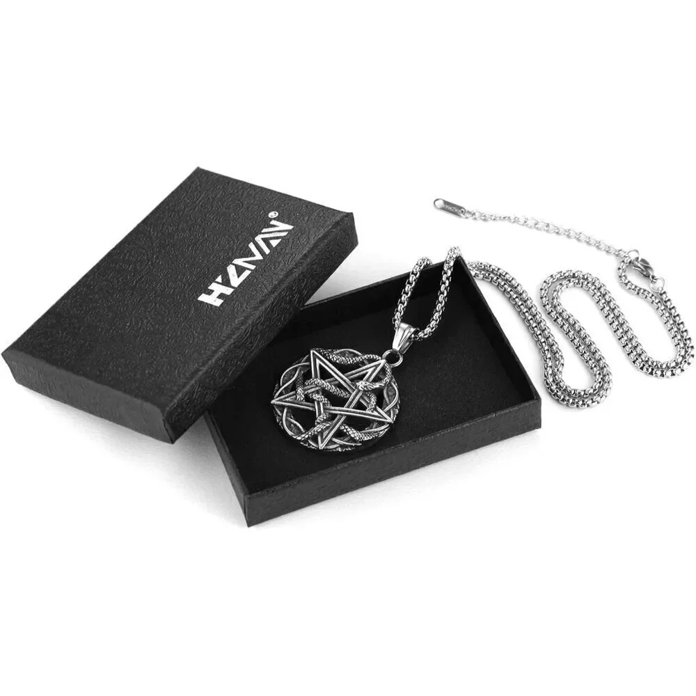 Men's Pentagram Snake Gothic Stainless Steel Snake Pendant Jewlery Chain
